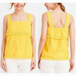 J. Crew Square Neckline Canary Yellow Sleeveless Blouse Fringe Tassel Small